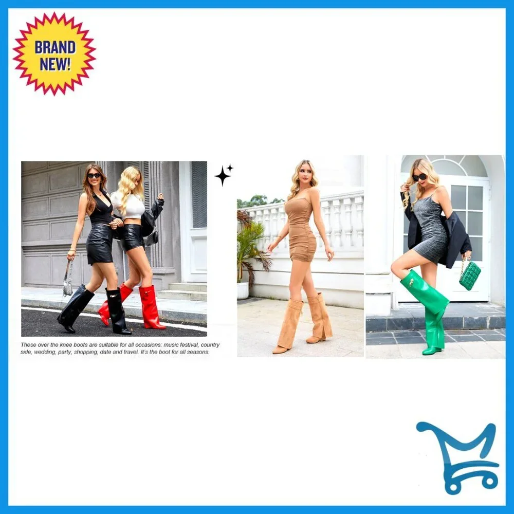 Black Pointed Toe Over-the-Knee Boots with Wedge Heel and Side Zipper